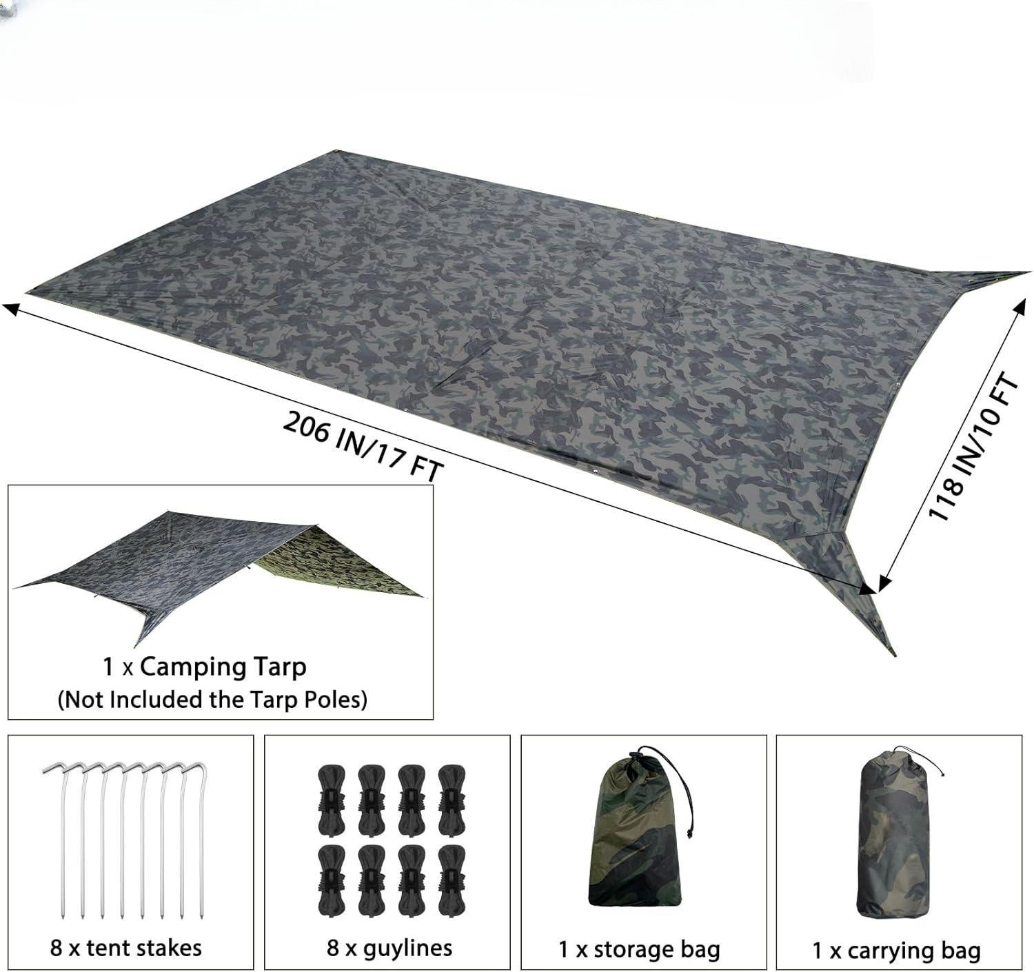 Oversized Waterproof Camping Tarp (17ft x 10ft) – Camo Green