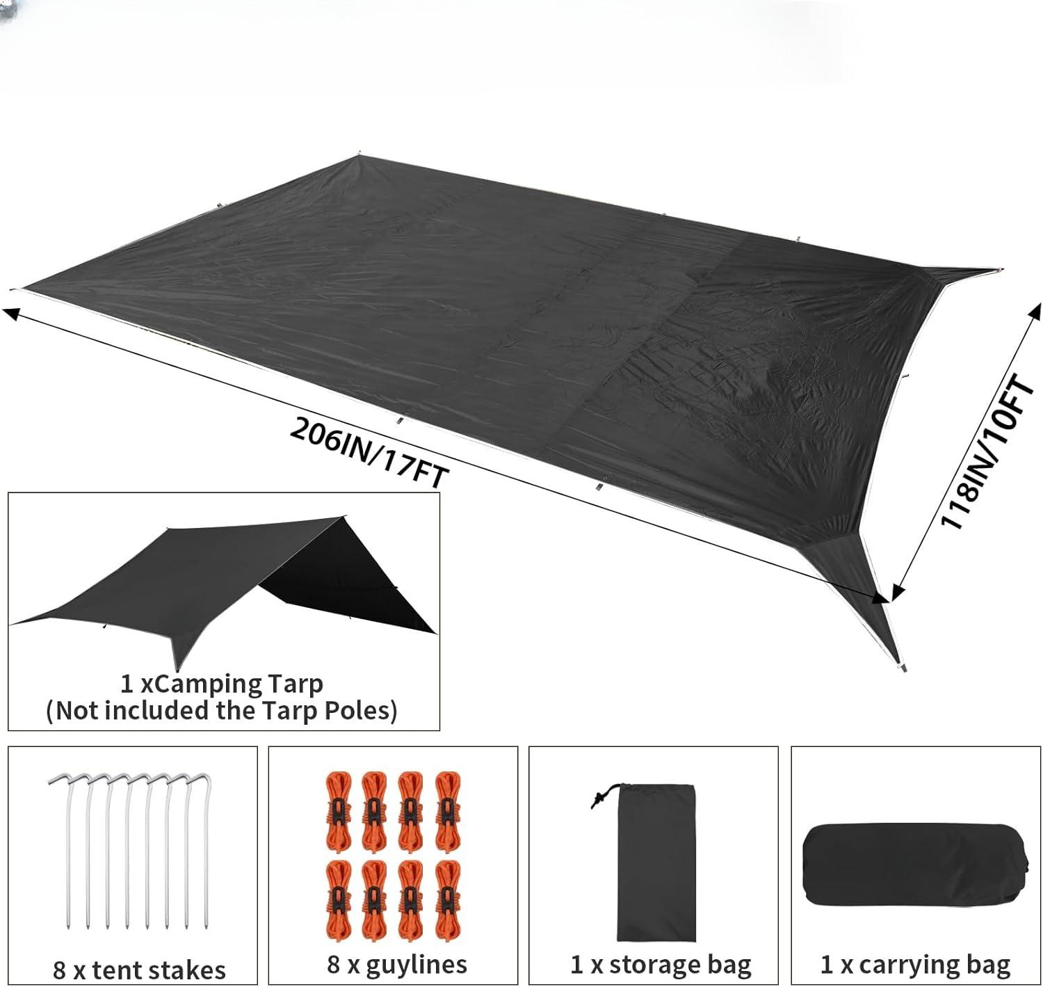 Oversized Waterproof Camping Tarp (17ft x 10ft) – Charcoal Grey