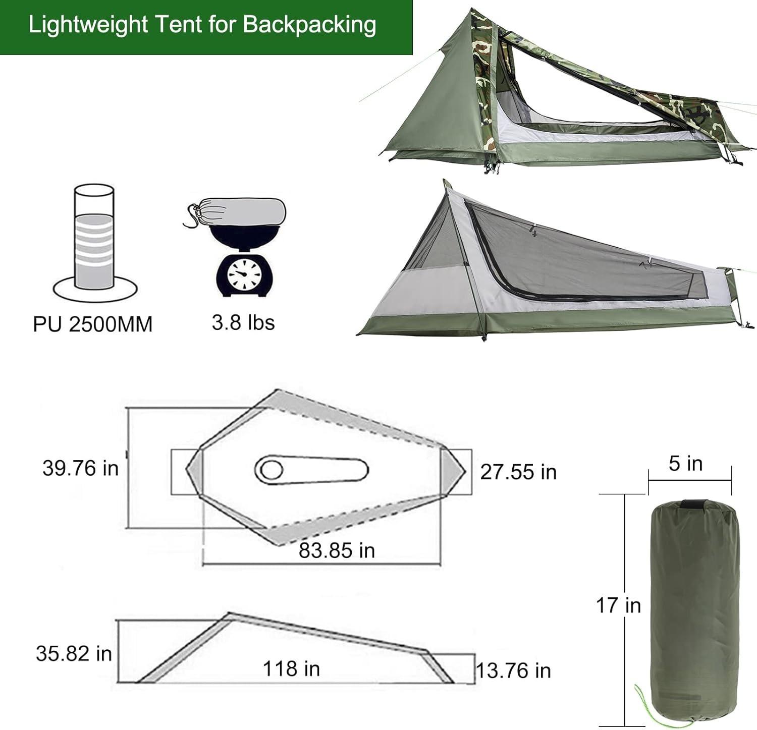Ultralight 1-Person Bivy Tent (3-Season) – Professional Backpacking Series 6 Dimensions of solo camping tent 213cm length and 101cm width-1