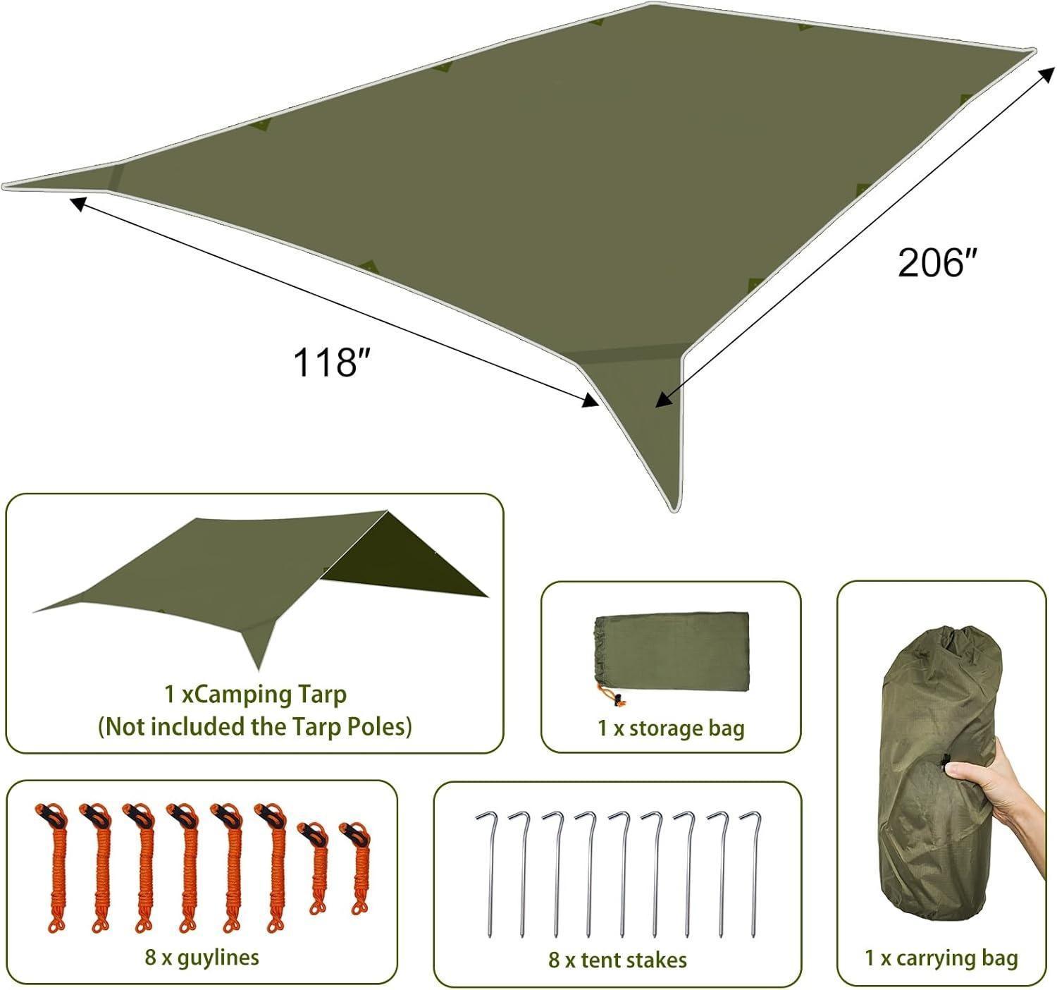 Oversized Waterproof Camping Tarp (17ft x 10ft) – Green