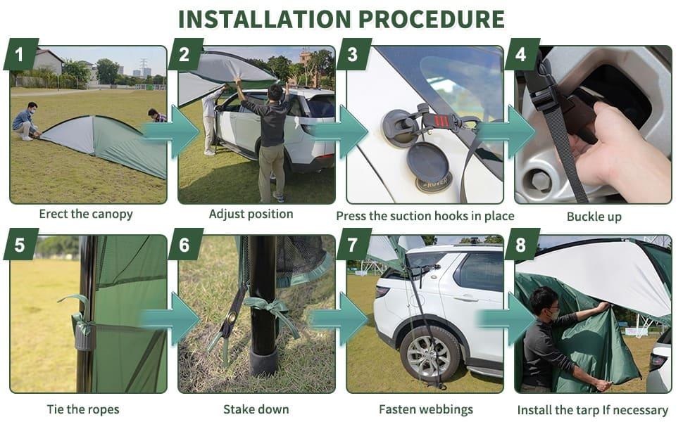 Multifunctional Car Side Awning with Integrated Storage Organizer - installation procedure