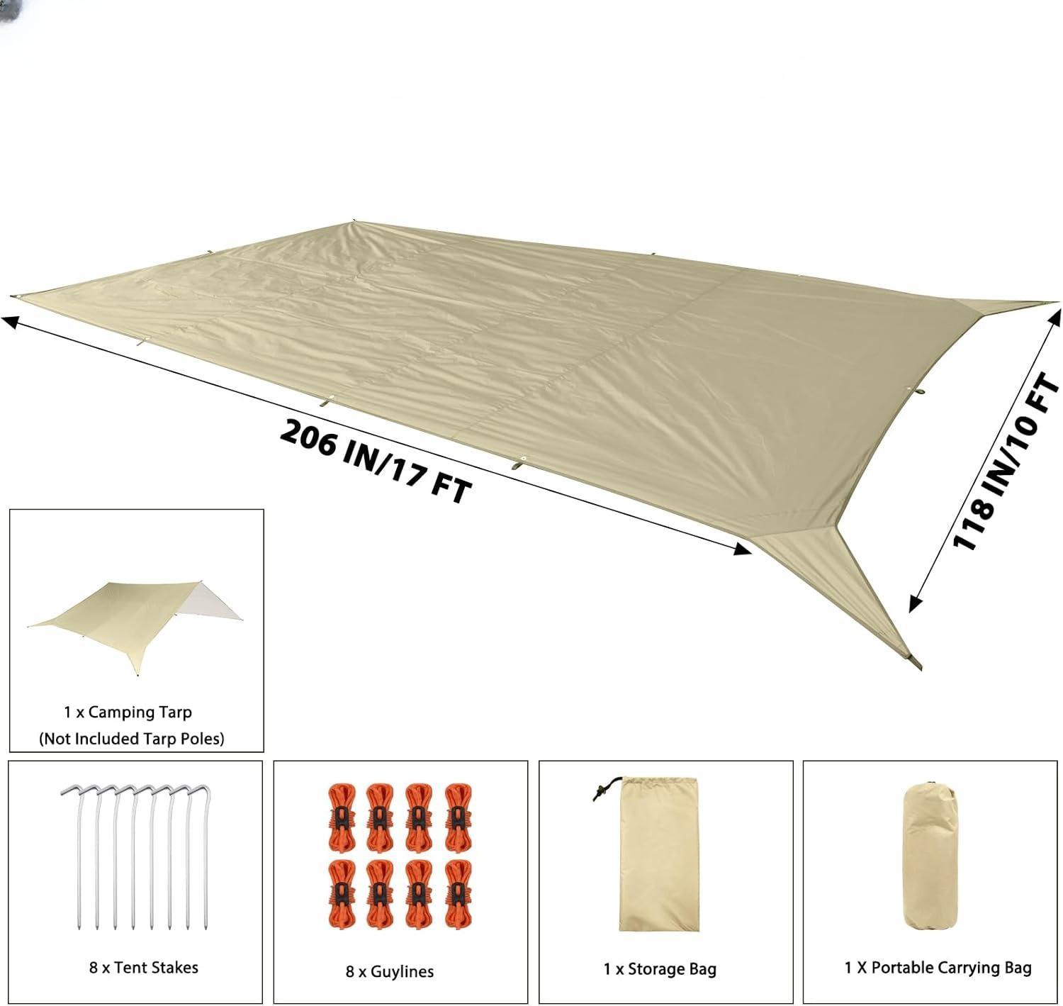 Oversized Waterproof Camping Tarp (17ft x 10ft) – Vanilla Khaki