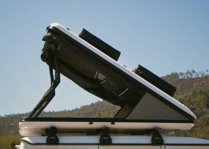 Macro shot of the heavy-duty aluminum frame and locking mechanism, ensuring stability in high winds.