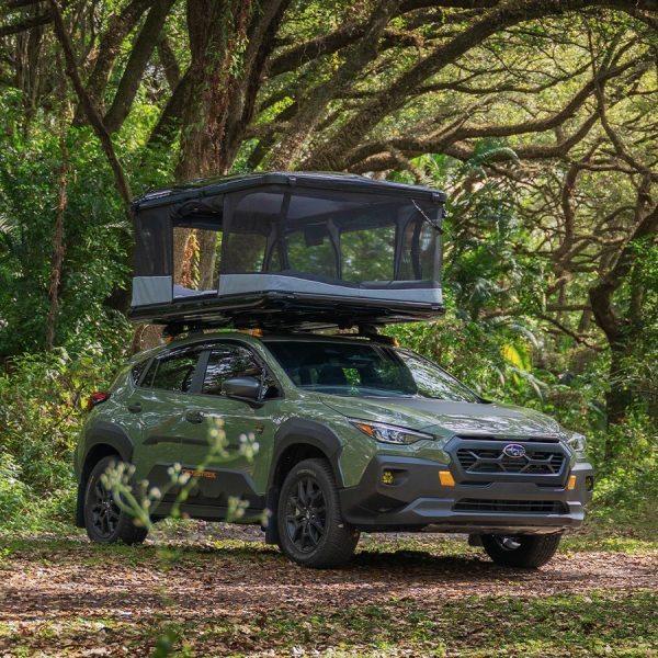 Home 6 Luxury ABS hard shell pop-up roof top tent with solar powered ventilation fan and 360 panoramic windows.