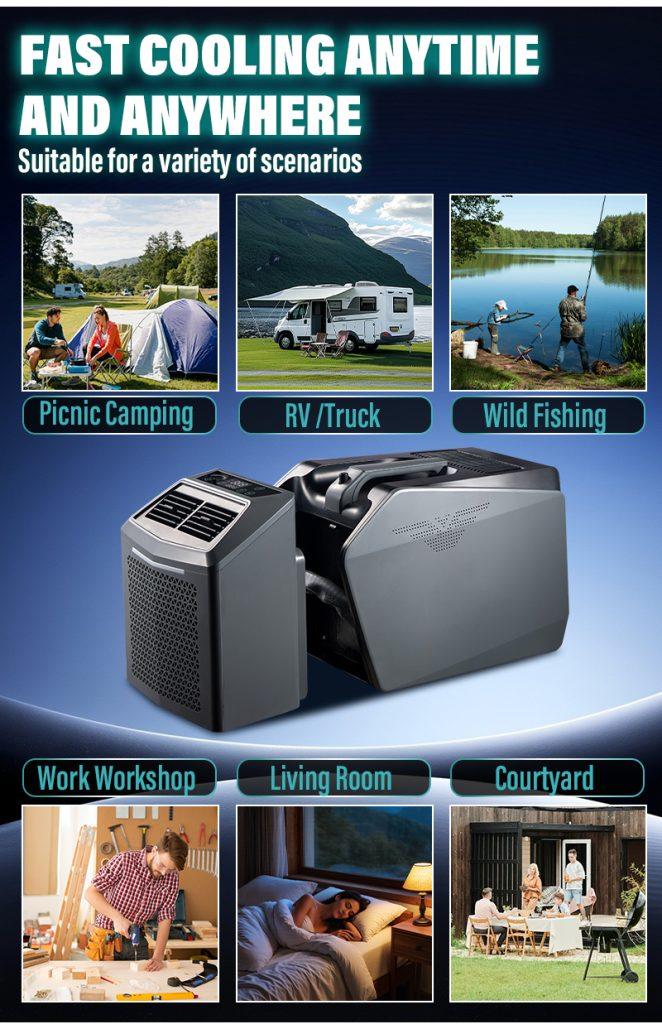 AC2 Pro Split-Type Outdoor Air Conditioner | 6200 BTU "The Beast" Inverter Cooling Unit 8 AC2 Pro application scenarios including large family tents, RVs, and truck cabins.