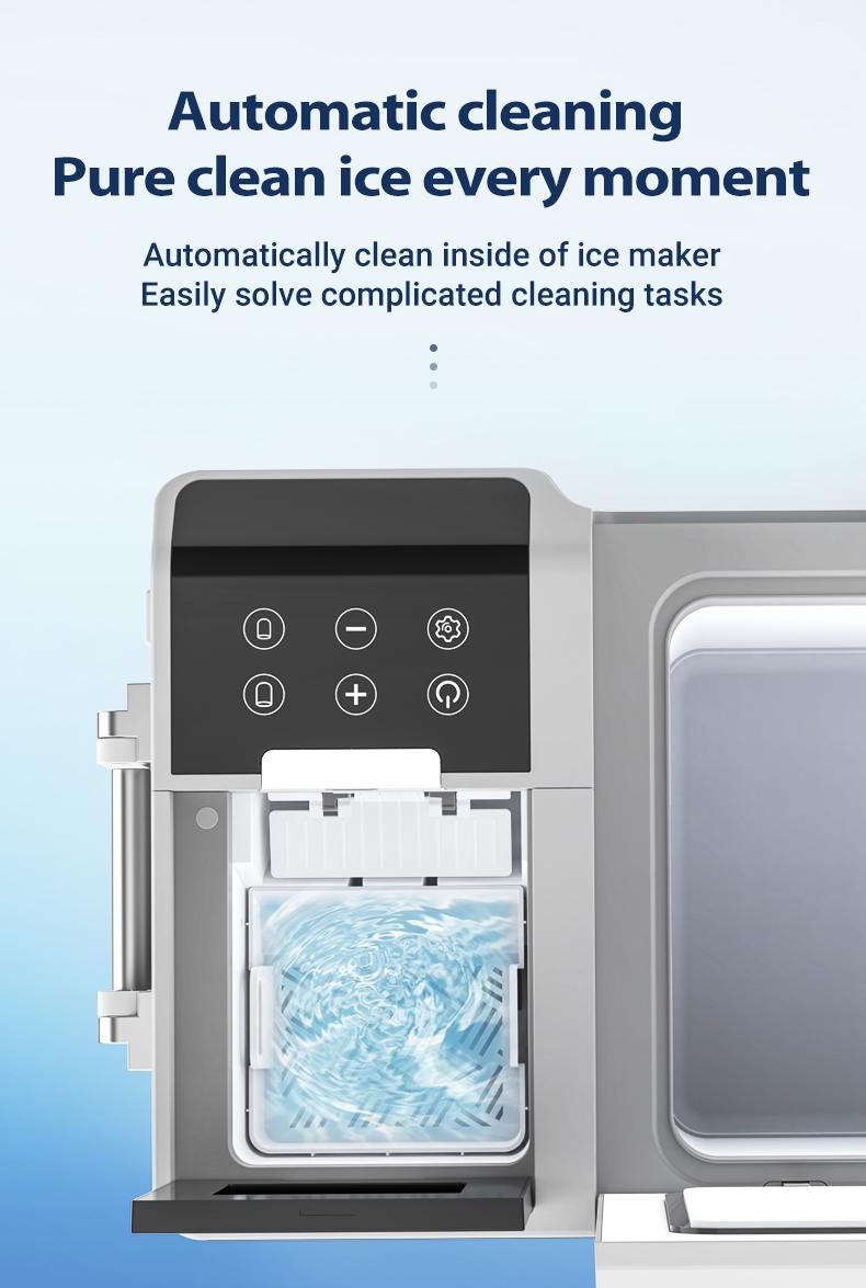 F1 Portable 12V Fridge with Built-in Ice Maker | 38L Compressor Freezer with Solar Charging 8 Automatic cleaning function interface and smart detection sensors for ice full and water shortage - 2