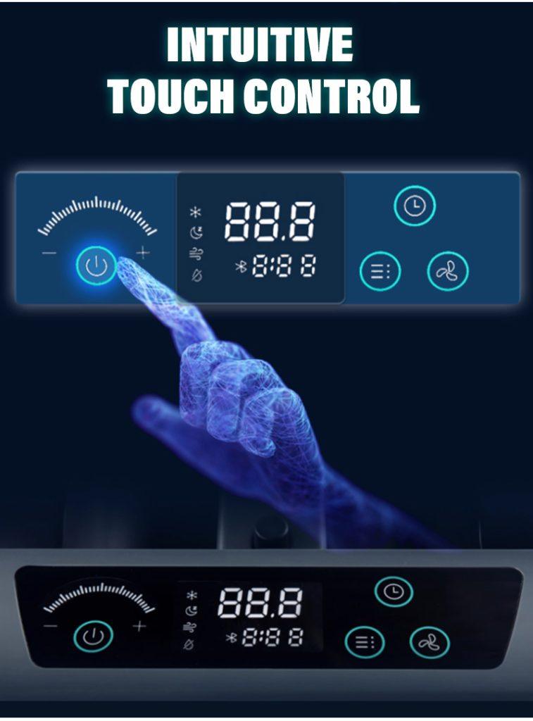 AC2 Split-Type Portable Air Conditioner | 5500 BTU Outdoor Cooling Unit (110V-220V) 9 Close up of AC2 digital touch control panel with user selecting power mode.