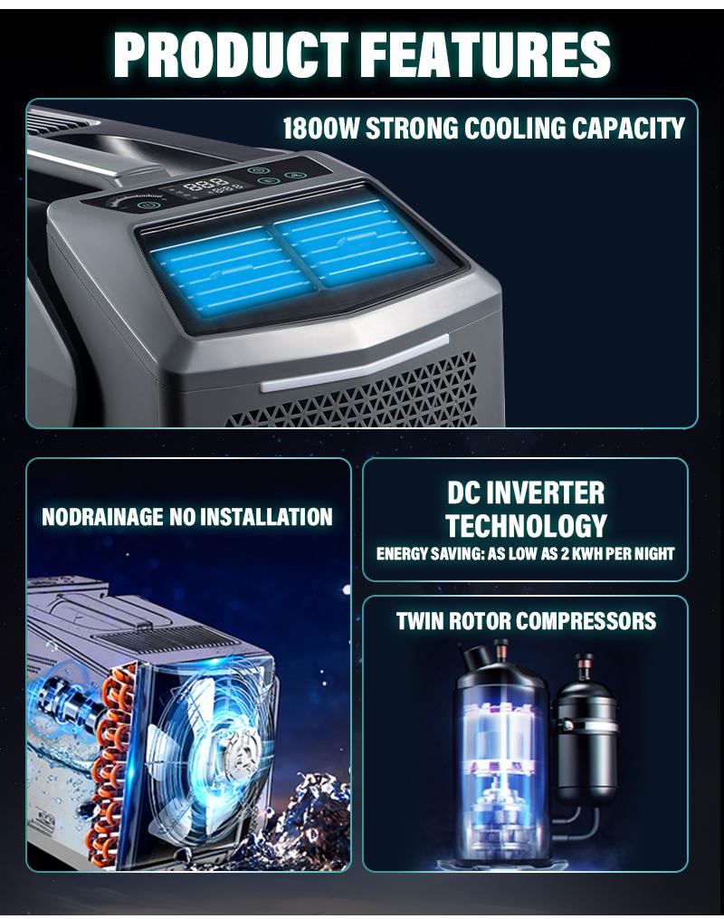 AC2 Pro Split-Type Outdoor Air Conditioner | 6200 BTU "The Beast" Inverter Cooling Unit 7 Internal structure of AC2 Pro showing 48V DC Inverter compressor technology