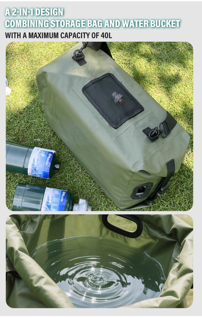 GWH-1 Thermostatic Portable Gas Water Heater | 6L Smart Camping Shower with Built-in Hose Storage 10 The included 40L waterproof storage bag which converts into a large water bucket for the shower pump.