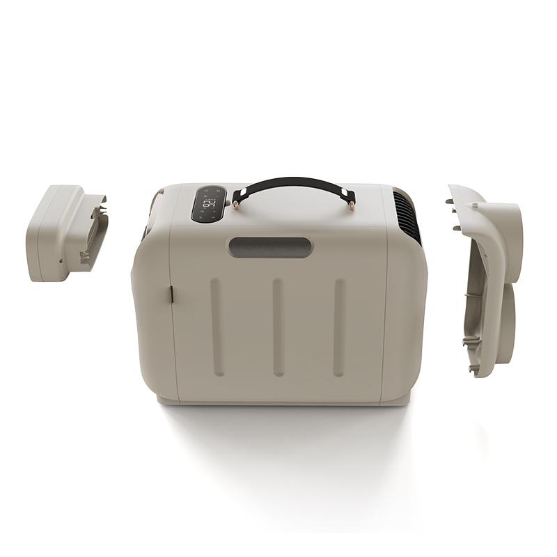 AC3 All-Season Portable Air Conditioner | 4800 BTU Cooling & Heating Unit (4-in-1) 5 Side profile view of the AC3 all-season portable air conditioner, emphasizing its compact structure, ergonomic leather-style handle, and sleek retro-modern design.