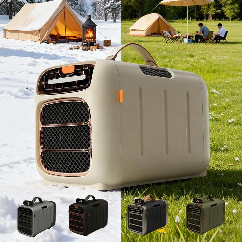 AC3 All-Season Portable Air Conditioner | 4800 BTU Cooling & Heating Unit (4-in-1) 1 AC3 all-season portable air conditioner displayed against a split winter and summer background, showcasing its cooling and heating capabilities along with available color options like gray, black, and green.