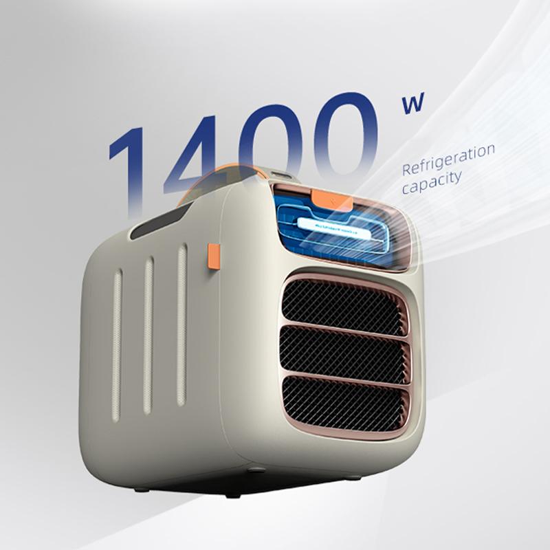 AC3 All-Season Portable Air Conditioner | 4800 BTU Cooling & Heating Unit (4-in-1) 3 Illustration of the AC3 portable air conditioner's powerful 1400W (4800 BTU) cooling capacity, designed to provide rapid refrigeration for hot summer camping.