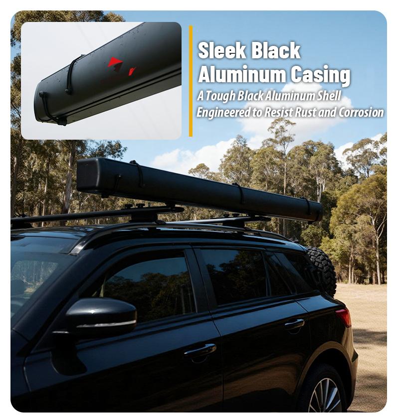 Vehicle Awnings 5 OEM vehicle awning with custom brand logo silk-screen printed on the heavy-duty PVC travel cover.