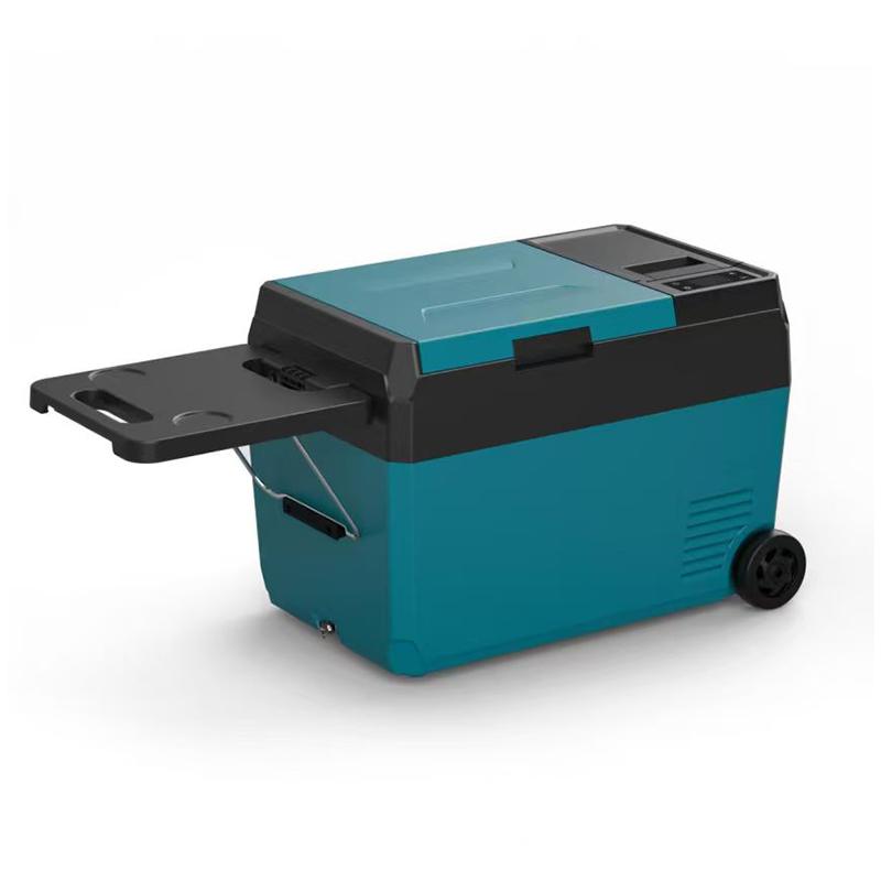 F2 Dual-Battery Portable Fridge | 22L Compact Freezer with Tool Battery Compatibility 1 Foldable multi-purpose tabletop extended from the portable fridge handle.