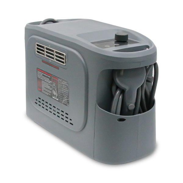 Studio view of the GWH-2 portable gas water heater on a white background, featuring the mechanical temperature control knob and digital display.