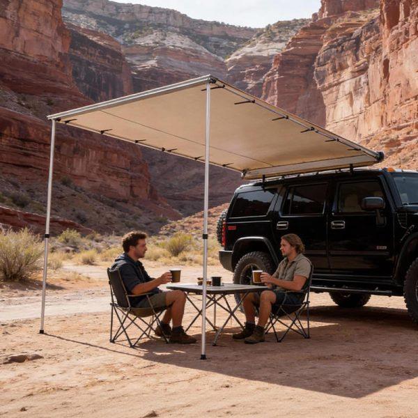 Everlead Rectangular 4x4 Awning deployed on a black SUV, providing a large shaded area.