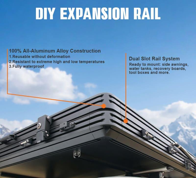 DIY Expansion Rail on aluminum X-Frame rooftop tent with dual slot system