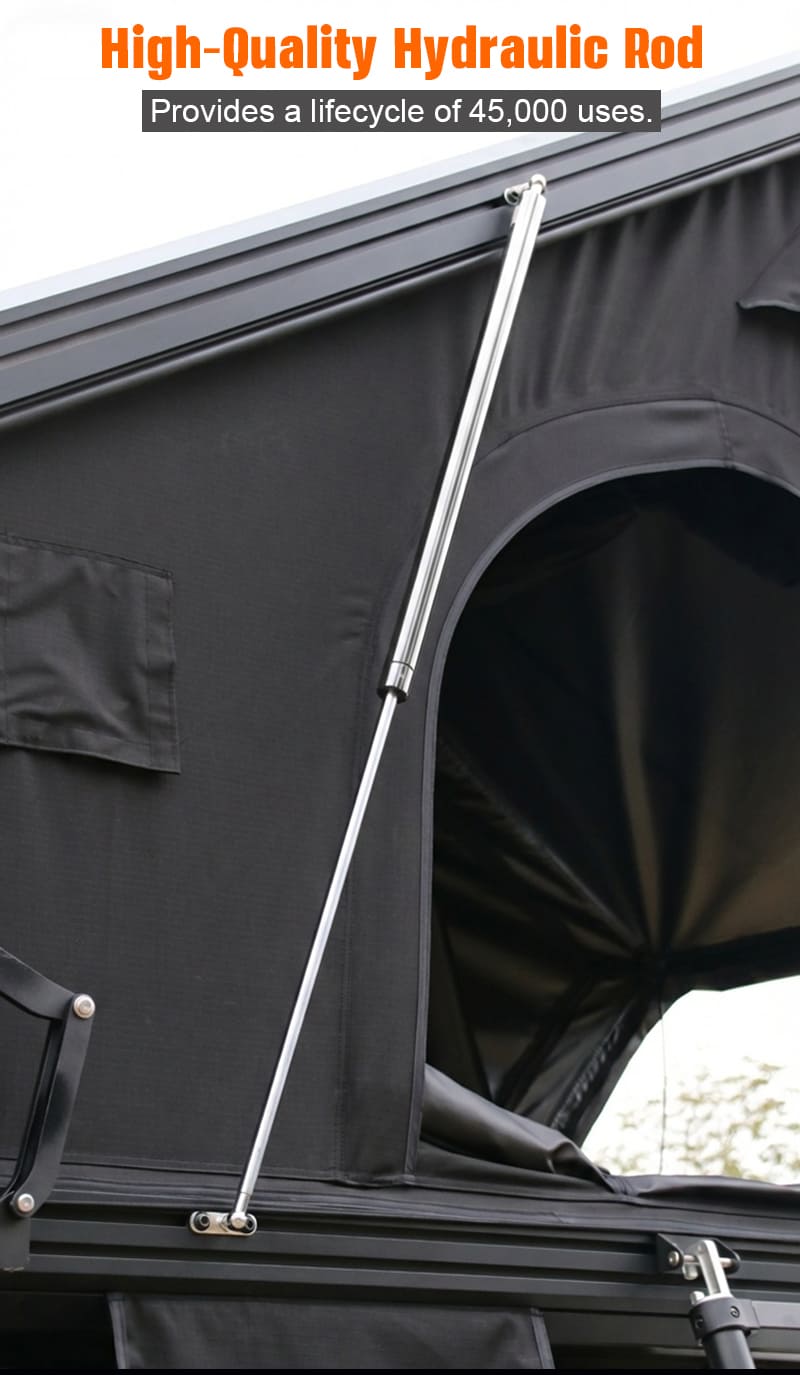High-quality hydraulic rod on X-Frame rooftop tent - 45,000 uses