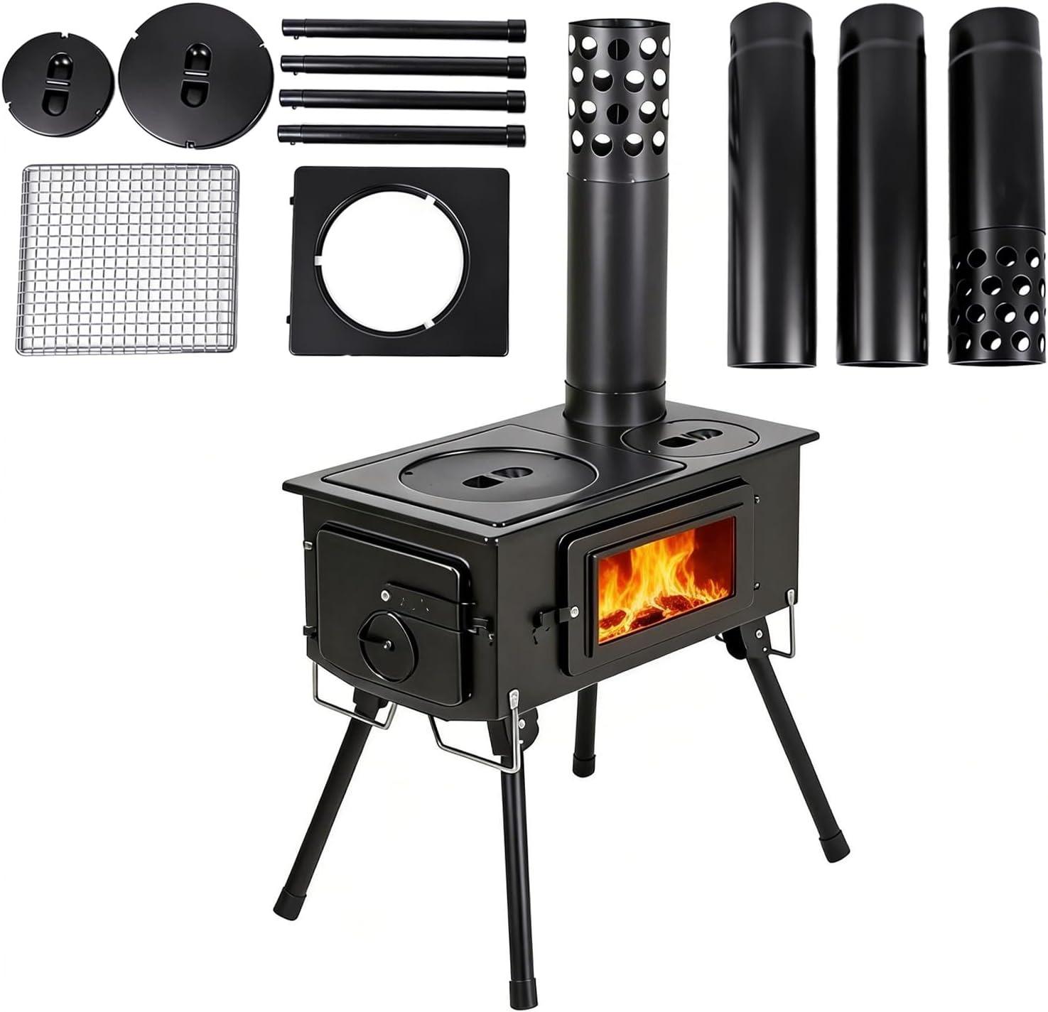 Portable Tent Wood Stove with Glass Window-1