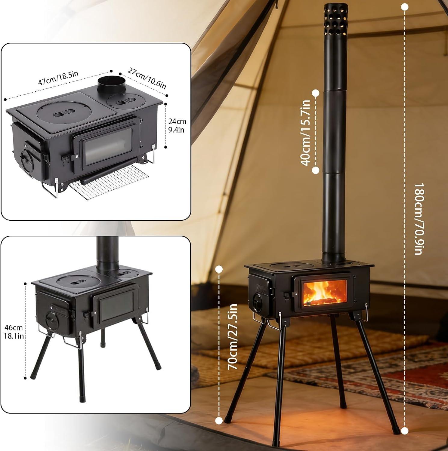 Portable Tent Wood Stove with Glass Window-2