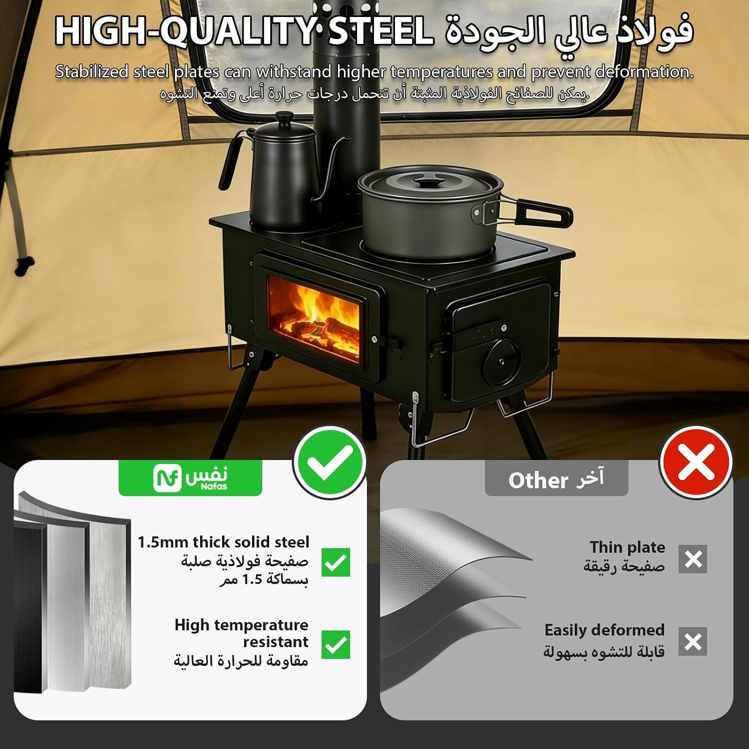 Portable Tent Wood Stove with Glass Window-5