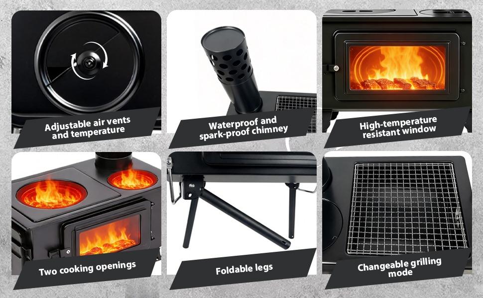 Portable Tent Wood Stove with Glass Window - Key Features