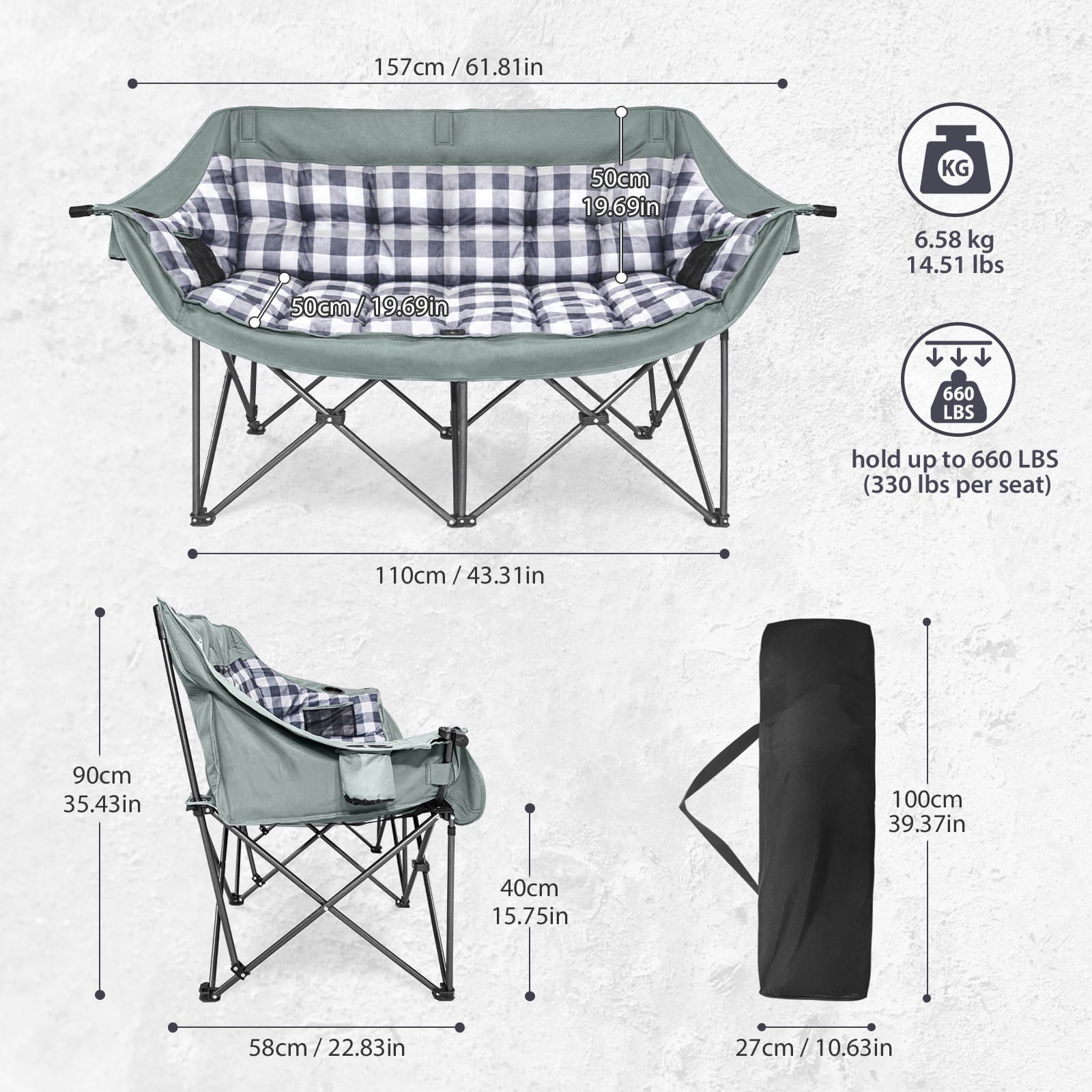 Pioneer Suede Double Camping Chair-8