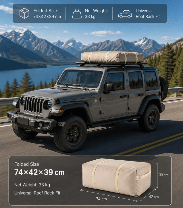 33kg inflatable rooftop tent - Folded Size